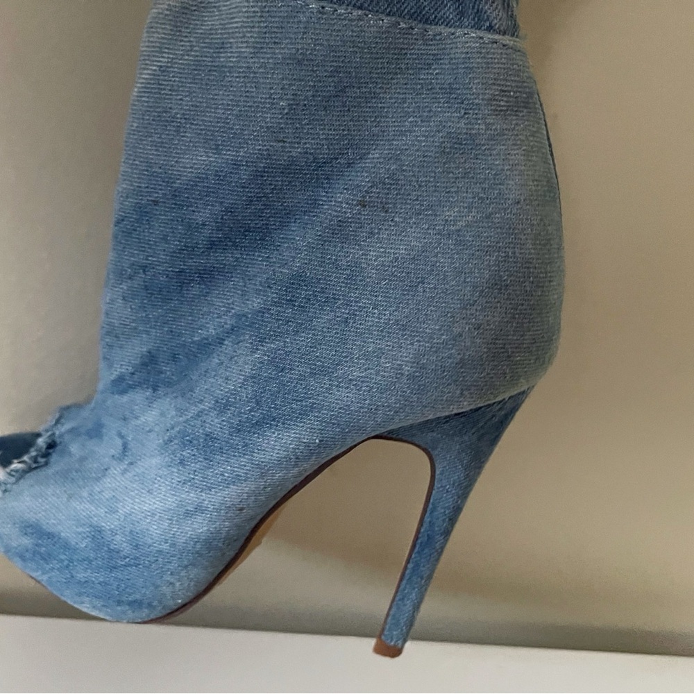 Blue Denim Knee High Peep Toe Boots Party Club Streetwear Festival - Picture 7 of 14